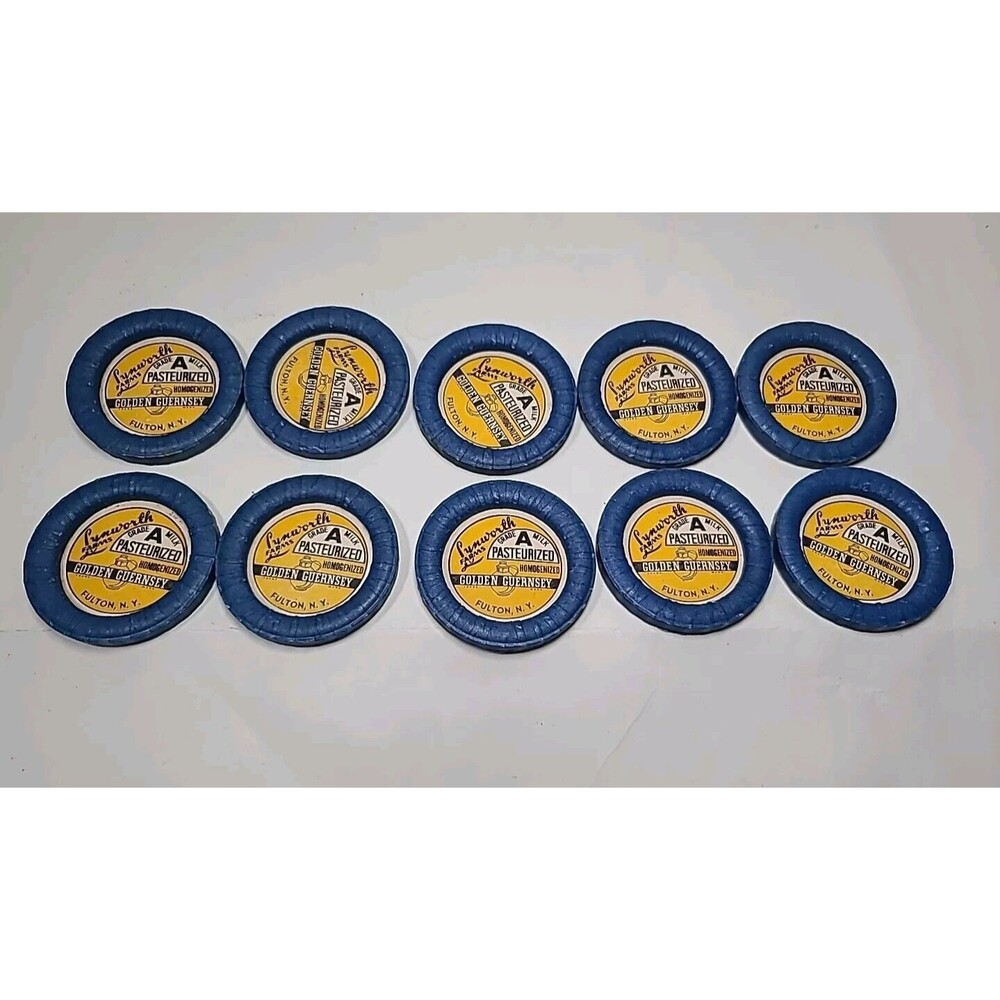 Vintage Milk Caps Lot of 10 New Waxed Paper Bottle Lids Lynworth Farms Fulton Ny
